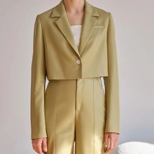EUC W.Awake cropped vegan leather blazer Size XS green
